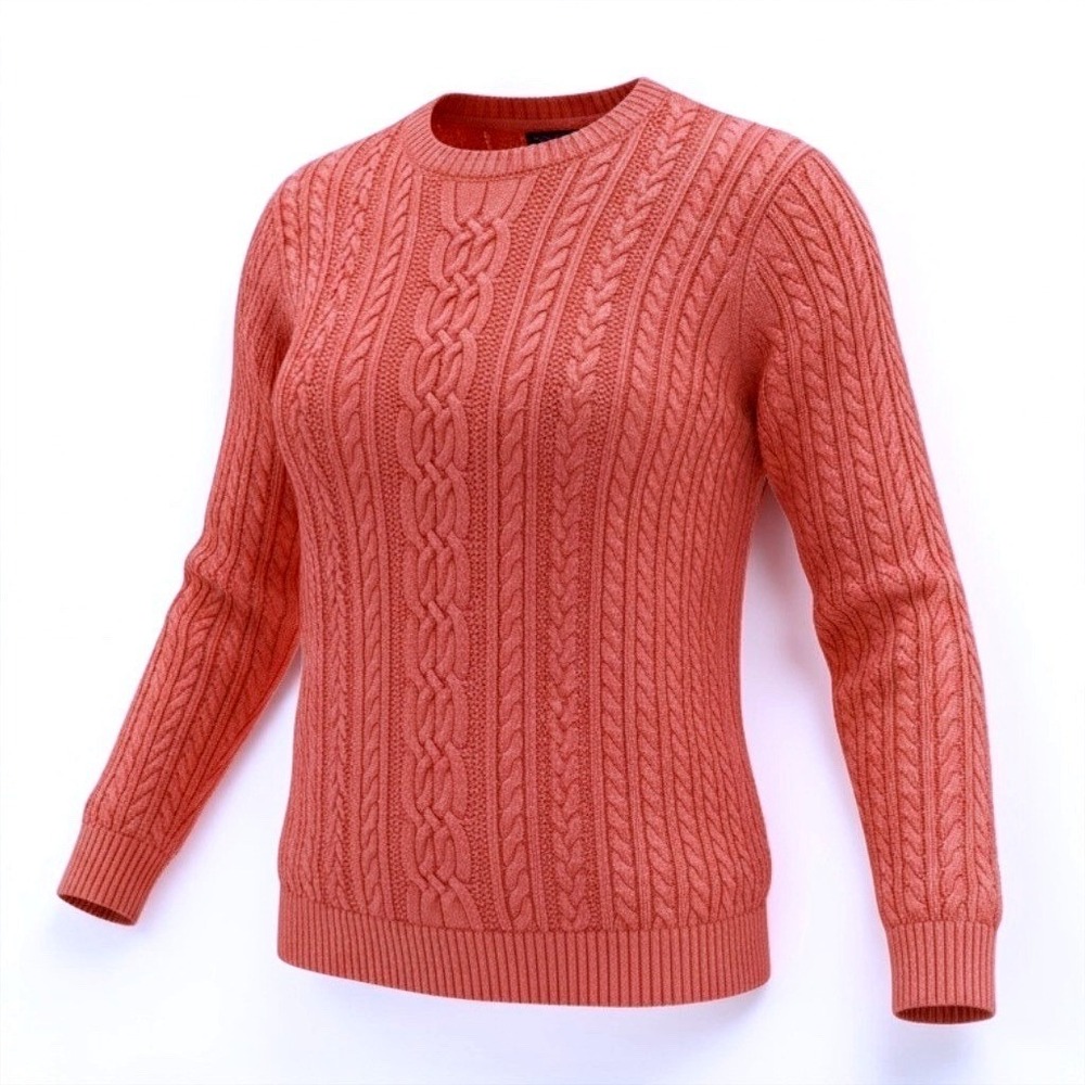 Amazon Essentials Women Coral Pink Cable Knit Cotton Crewneck Sweater Large